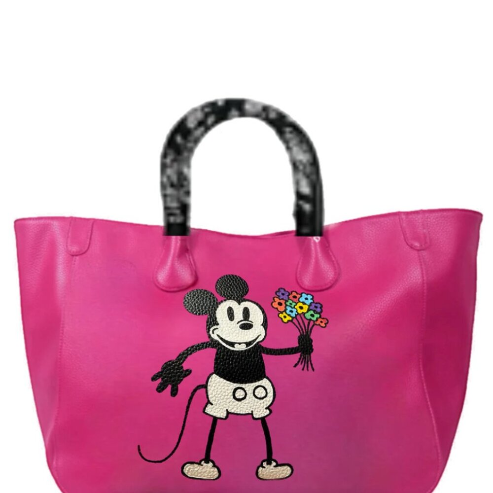 Everyday Vegan Leather Tote - Hand Painted Mickey